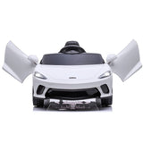 12V Battery Powered Sports Car for Kids with LED Headlights and 2 Speeds - White