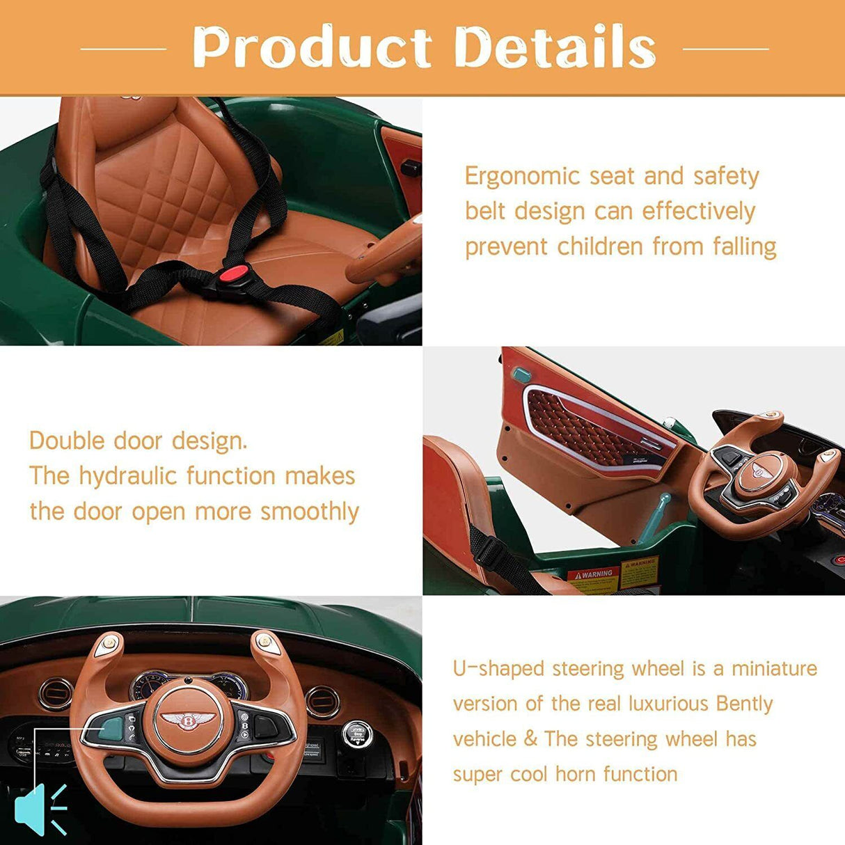 12V Licensed Bentley Kids Electric Ride On Car with Remote Control and LED Lights
