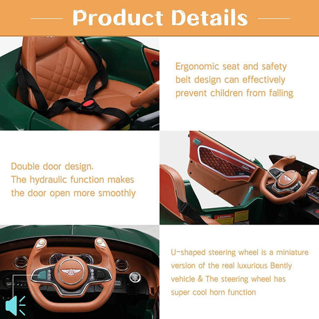12V Licensed Bentley Kids Electric Ride On Car with Remote Control and LED Lights