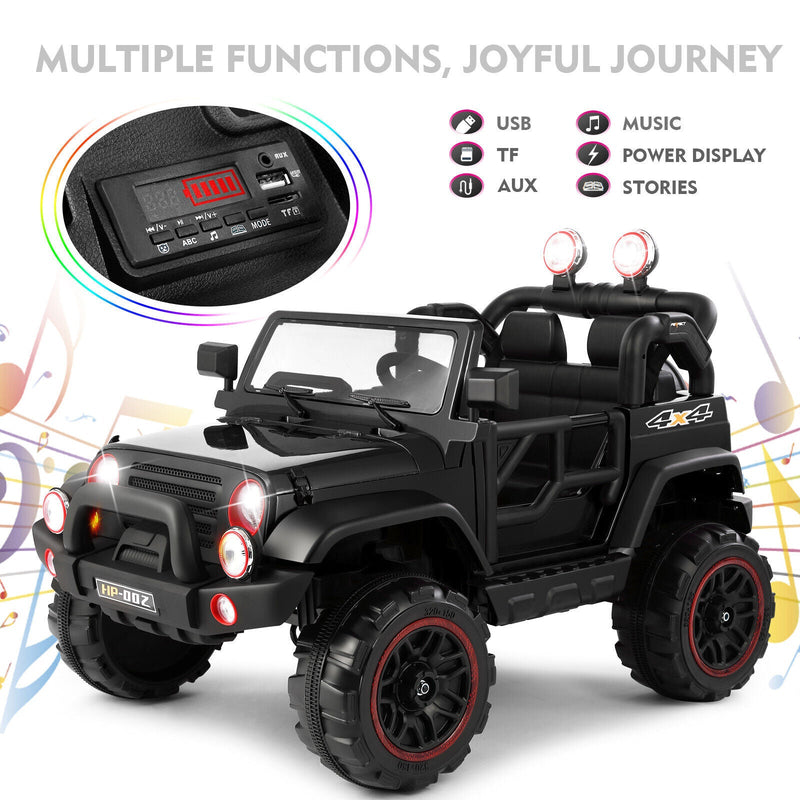 12V Black Kids Ride-On Truck with MP3, LED Lights, Remote Control, and Cover