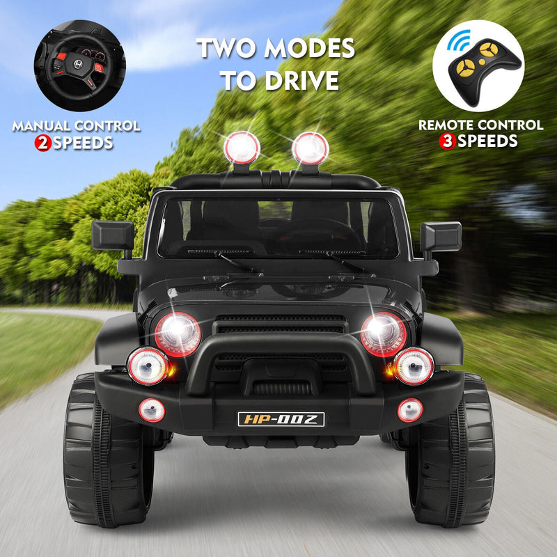 12V Black Kids Ride-On Truck with MP3, LED Lights, Remote Control, and Cover