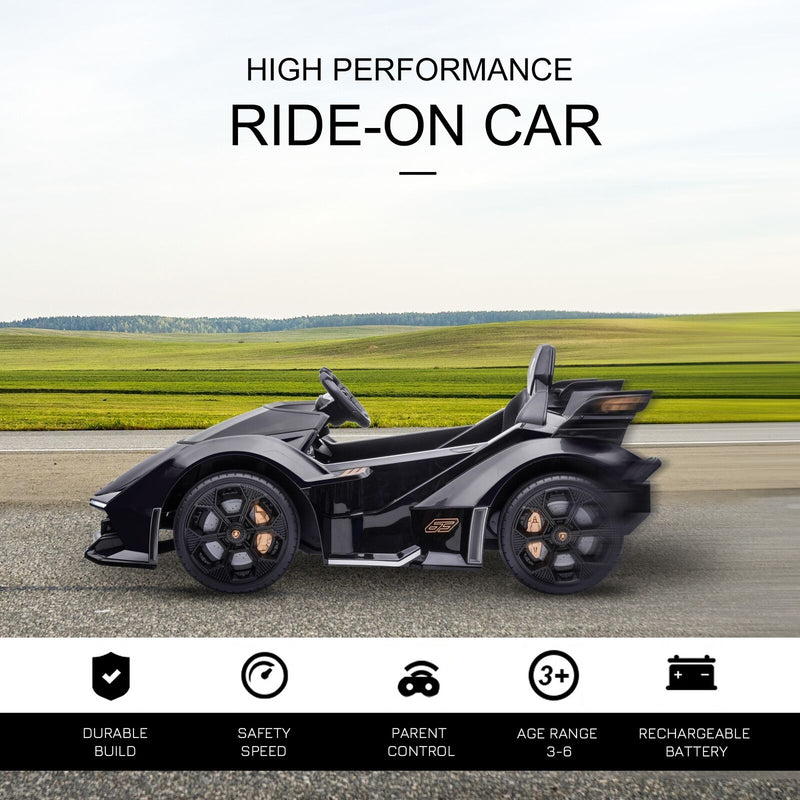 12V Black Lamborghini GT Kids Ride-On Sports Car with Remote Control