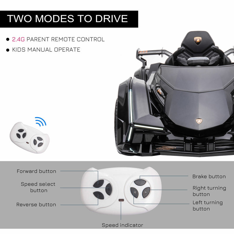 12V Black Lamborghini GT Kids Ride-On Sports Car with Remote Control
