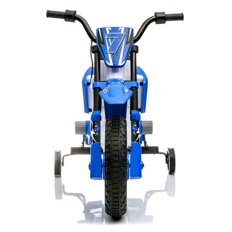 12V Blue Kids Ride On Motorcycle with Training Wheels - Electric Motorbike for Young Riders