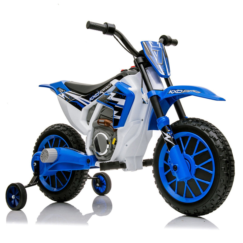 12V Blue Kids Ride On Motorcycle with Training Wheels - Electric Motorbike for Young Riders