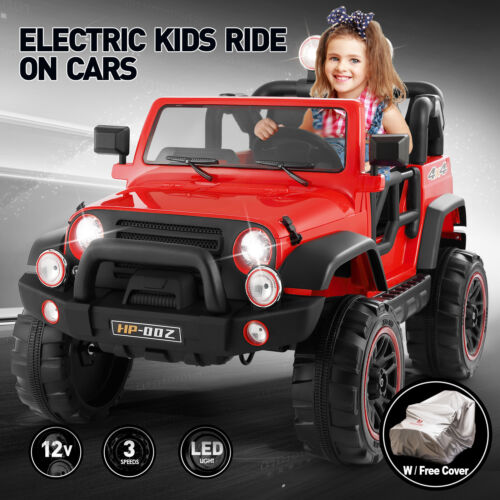 12V Double-Seater Electric Ride-On Truck for Kids with MP3, LED Lights, Cover, and Remote Control