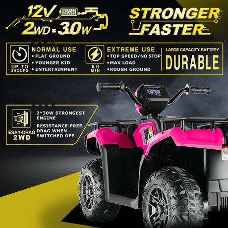 Electric 4-Wheeler Quad for Kids with 12V Battery and Dual 30W Motors