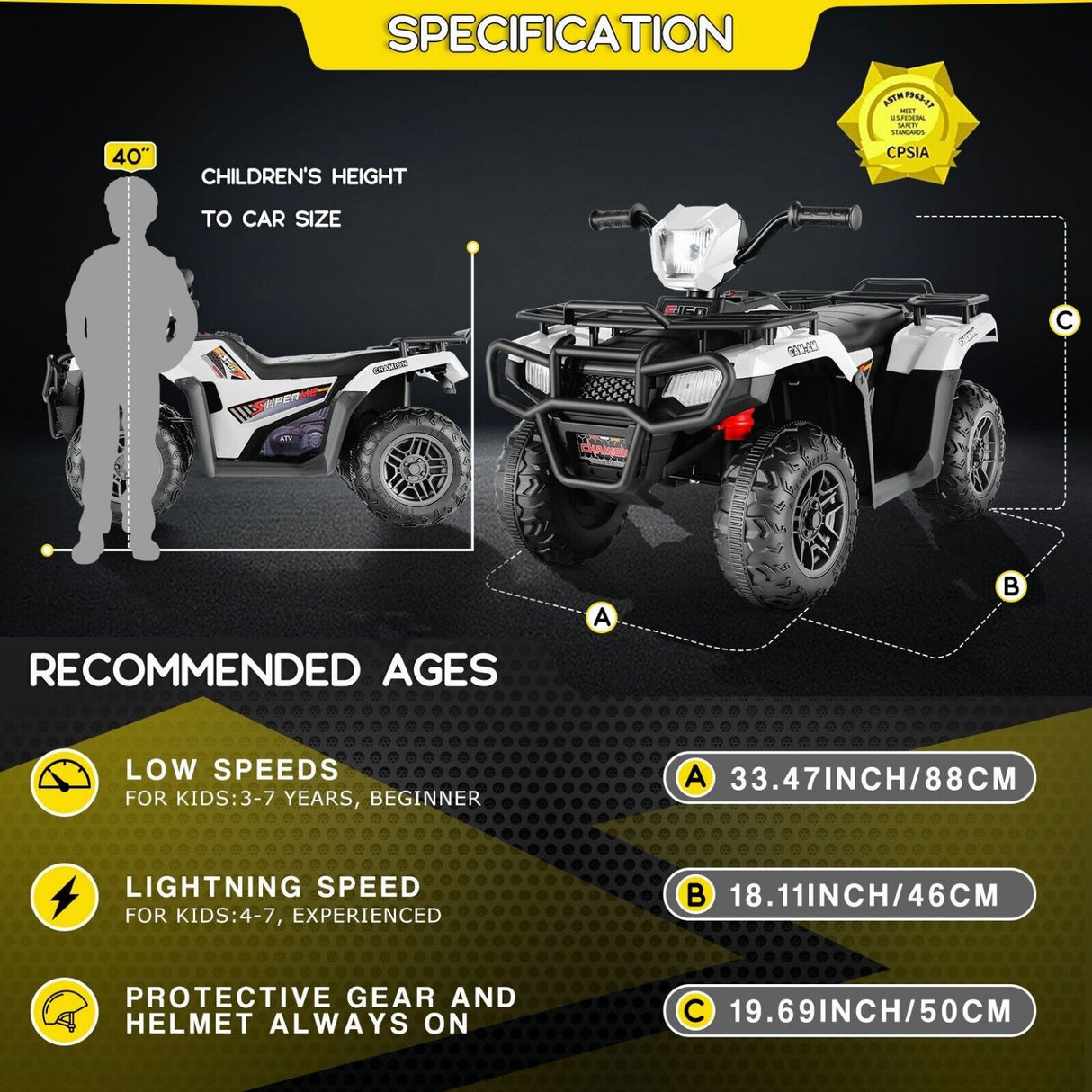 Electric 4-Wheeler Quad for Kids with 12V Battery and Dual 30W Motors