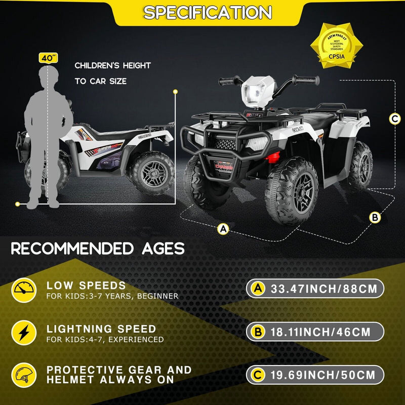 Electric 4-Wheeler Quad for Kids with 12V Battery and Dual 30W Motors