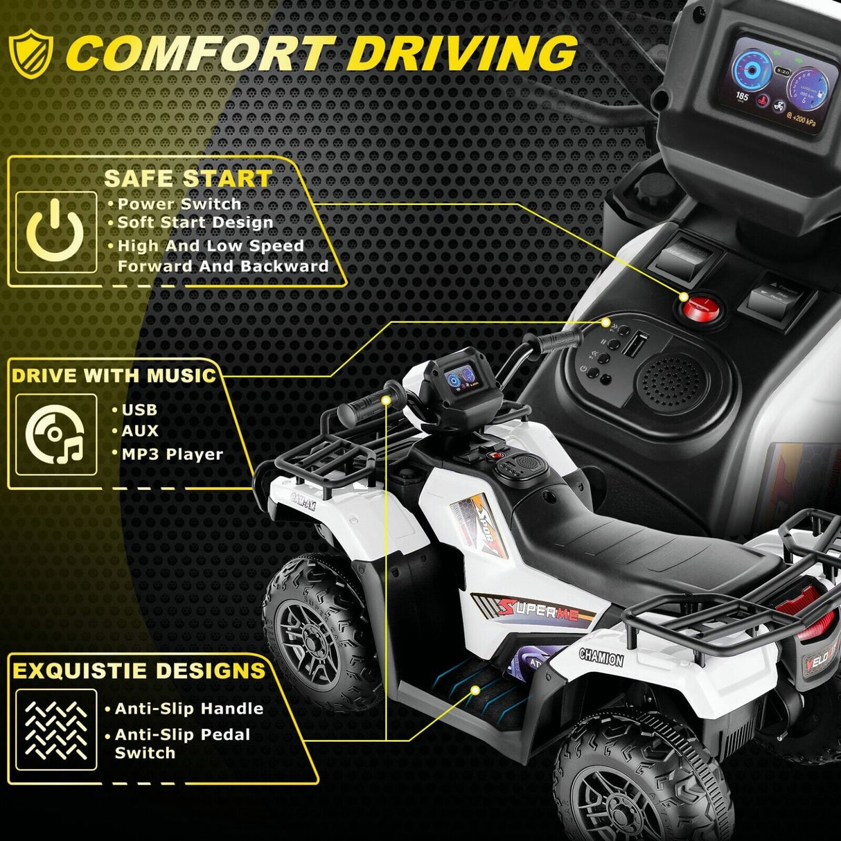 12V Electric ATV Car for Kids with Music and Headlights