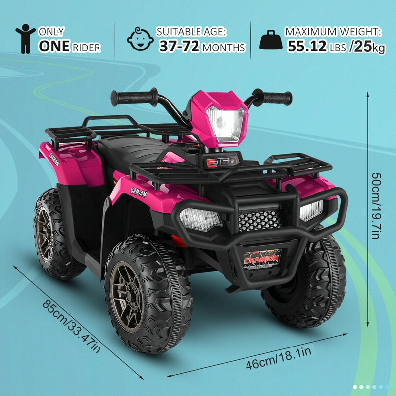 12V Electric Ride-On ATV Toy Car with USB/MP3, 4 Wheels for Kids Ages 3-6