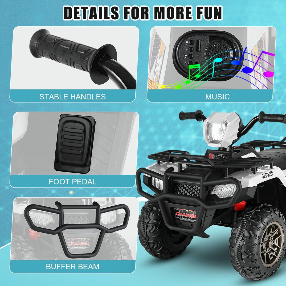 12V Electric Ride-On ATV Toy Car with USB/MP3, 4 Wheels for Kids Ages 3-6