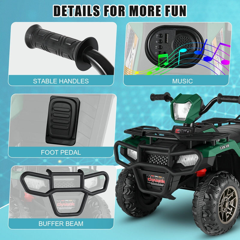 12V Electric Ride-On ATV Toy Car with USB/MP3, 4 Wheels for Kids Ages 3-6