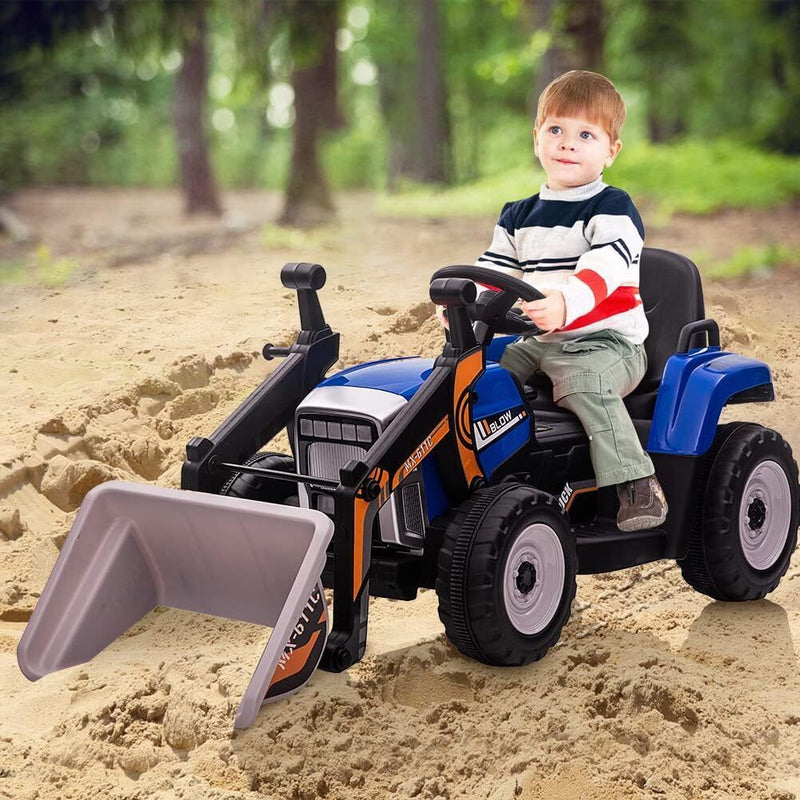 12V Electric Excavator Ride-On Toy with Remote Control, Music, and Bluetooth for Kids