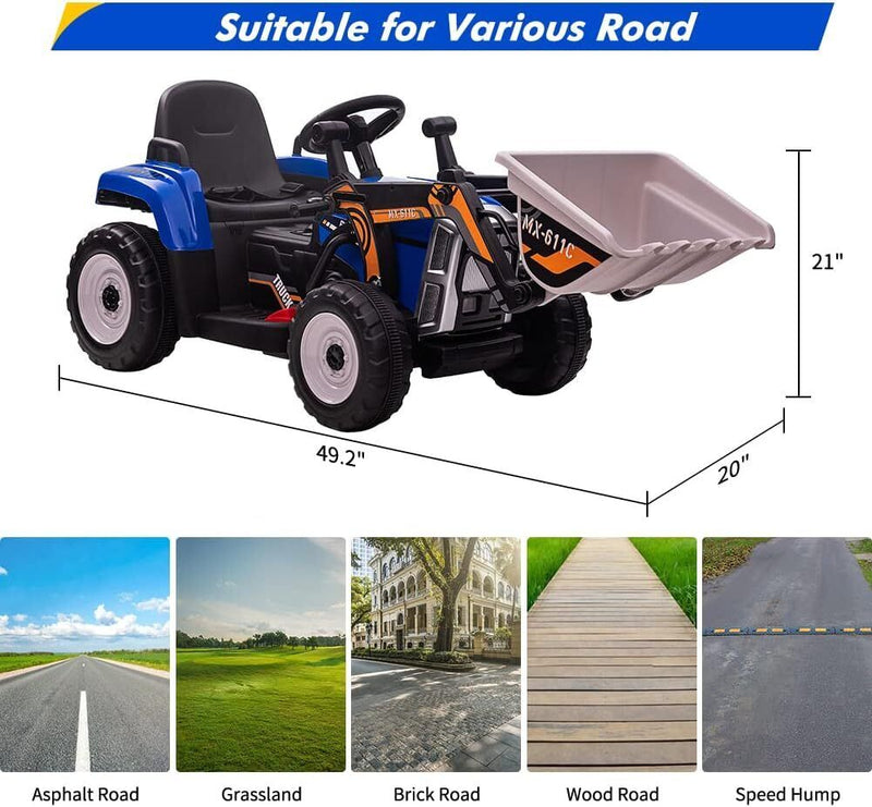 12V Electric Excavator Ride-On Toy with Remote Control, Music, and Bluetooth for Kids