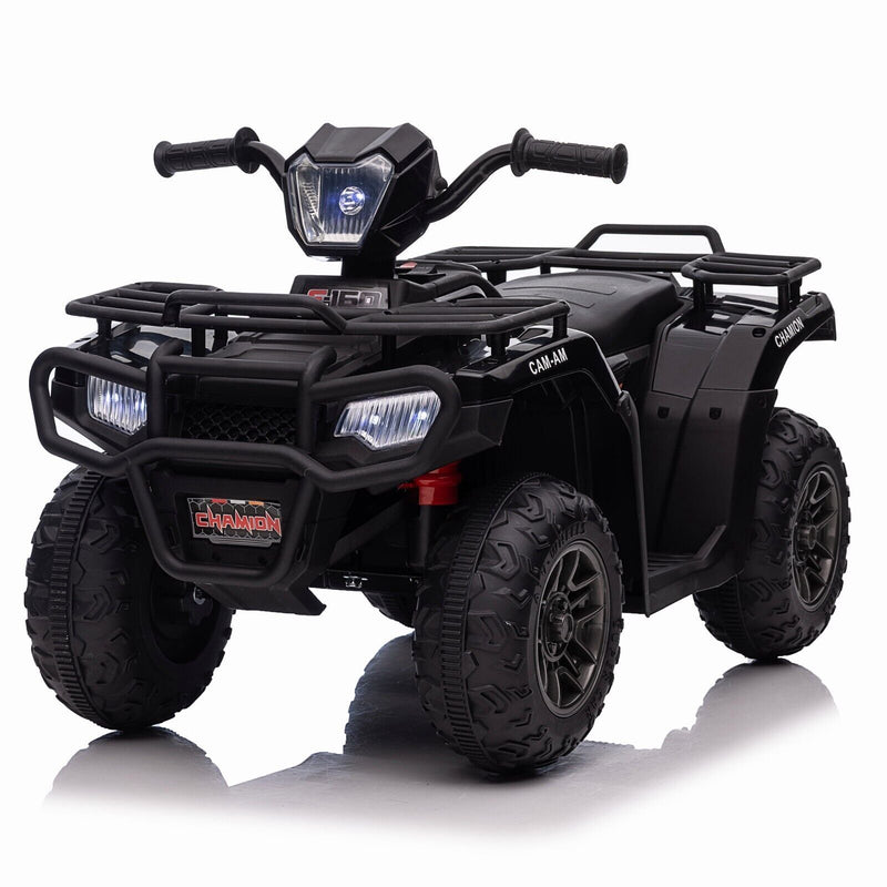 12V Electric Ride-On ATV for Kids 3-6 Years Old - Black Quad Truck with Battery Power