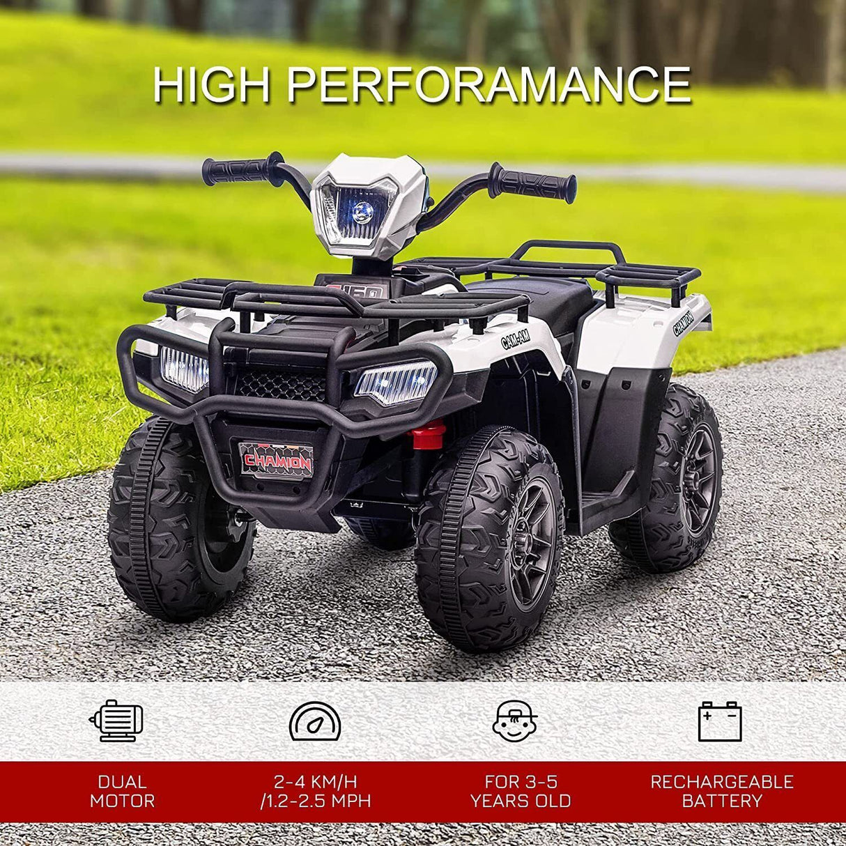 12V Electric Ride-On ATV for Kids 3-6 Years Old - Black Quad Truck with Battery Power
