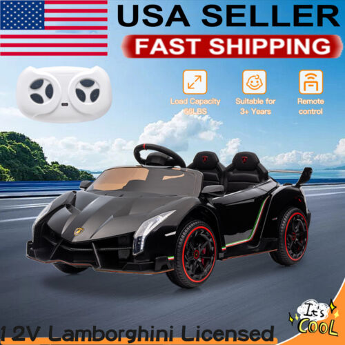 12V Electric Kids Ride-On Car in Black with Licensed Lamborghini Veneno Design