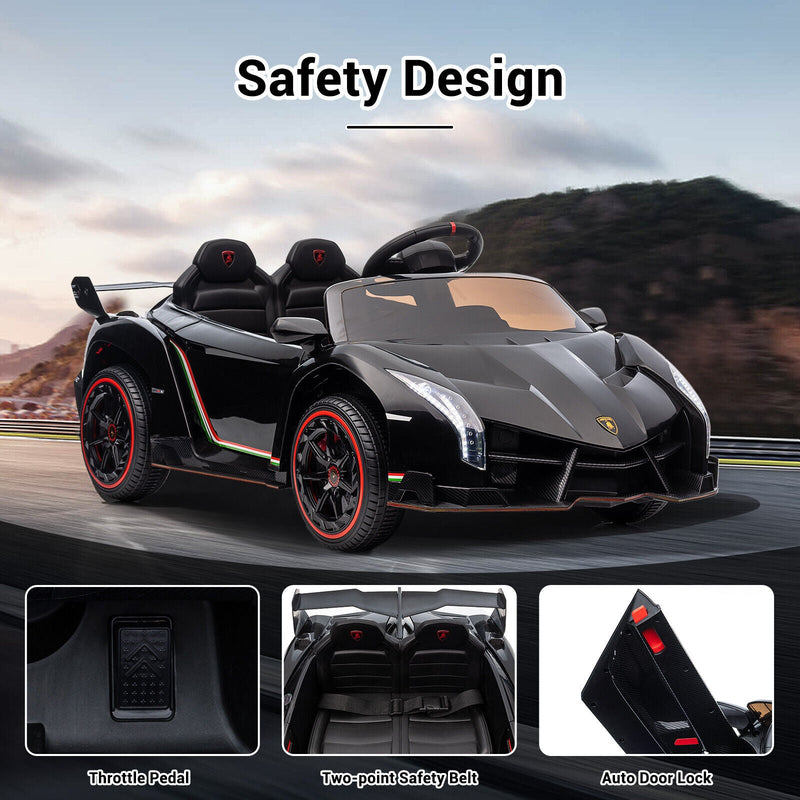 12V Electric Kids Ride-On Car in Black with Licensed Lamborghini Veneno Design