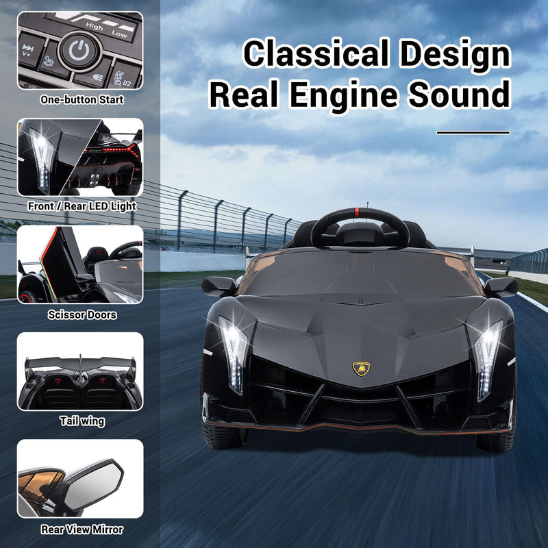 12V Electric Kids Ride-On Car in Black with Licensed Lamborghini Veneno Design