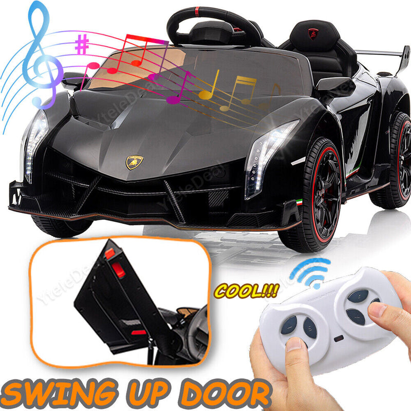 12V Electric Kids Ride-On Car in Black with Licensed Lamborghini Veneno Design