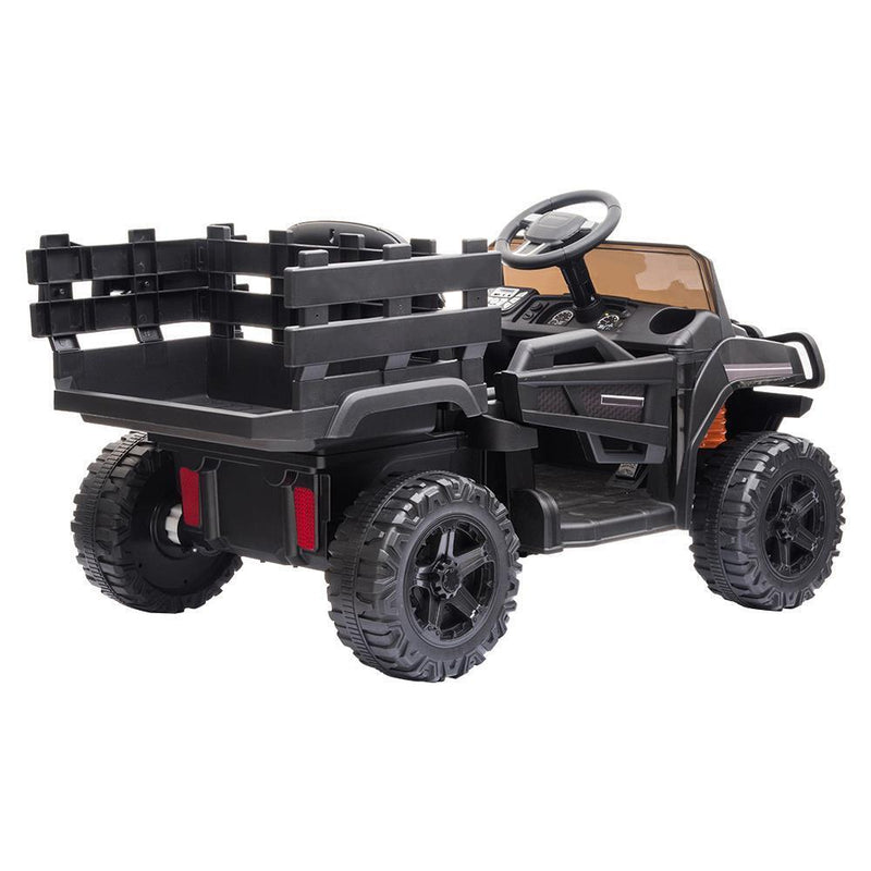 12V Electric Kids Ride On Car Truck with Music, Lights, and Fun Trailer - Black