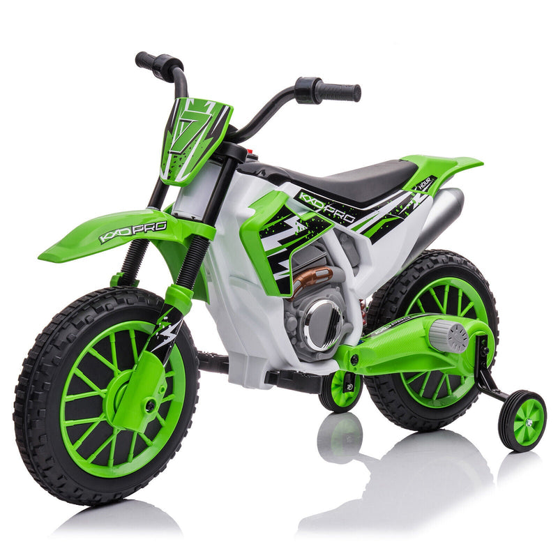 12V Electric Kids Ride-On Dirt Bike with Training Wheels - Battery Powered Motorcycle
