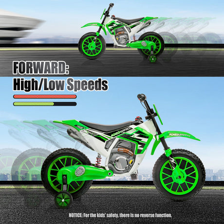 12V Electric Kids Ride-On Dirt Bike with Training Wheels - Battery Powered Motorcycle