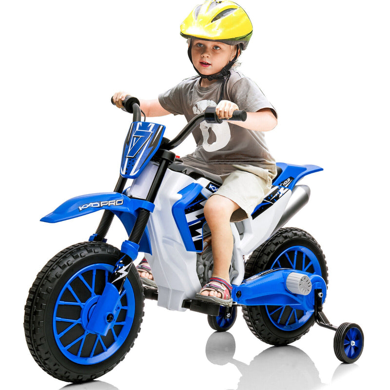 12V Electric Kids Ride-On Dirt Bike with Training Wheels - Battery Powered Motorcycle