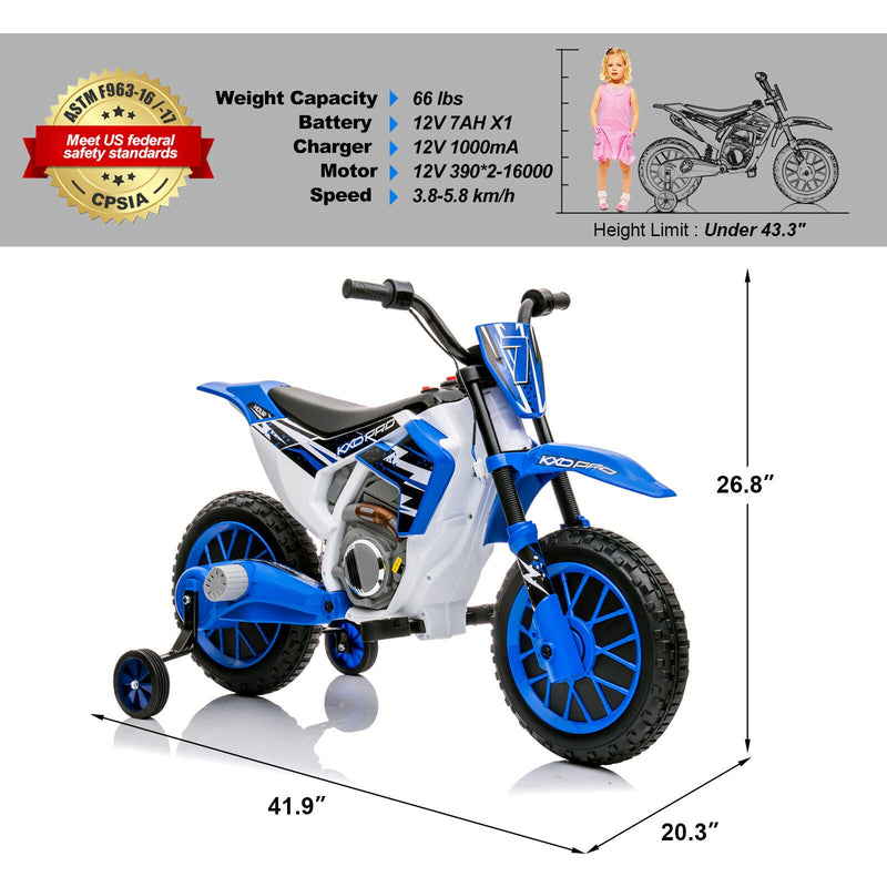 12V Electric Kids Ride-On Dirt Bike with Training Wheels - Battery Powered Motorcycle