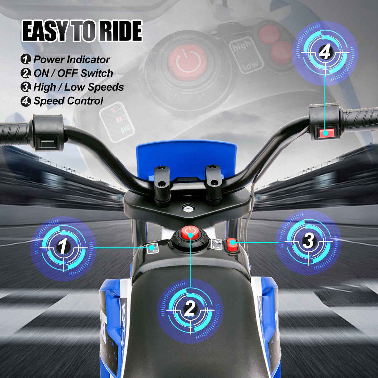 12V Blue Kids Ride On Motorcycle with Training Wheels - Electric Motorbike for Young Riders