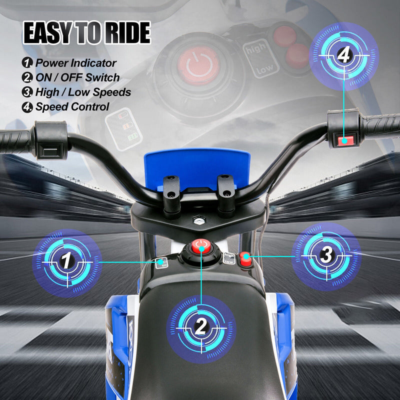 12V Blue Kids Ride On Motorcycle with Training Wheels - Electric Motorbike for Young Riders