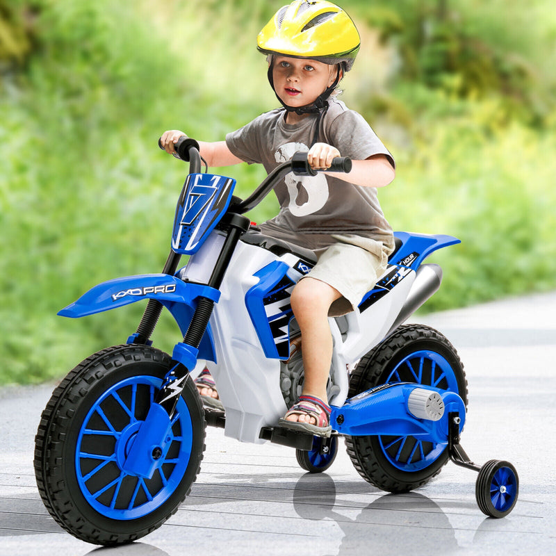 12V Blue Kids Ride On Motorcycle with Training Wheels - Electric Motorbike for Young Riders