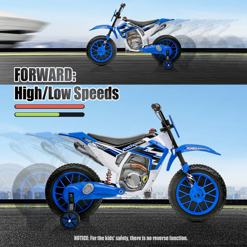 12V Blue Kids Ride On Motorcycle with Training Wheels - Electric Motorbike for Young Riders