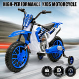 12V Blue Kids Ride On Motorcycle with Training Wheels - Electric Motorbike for Young Riders
