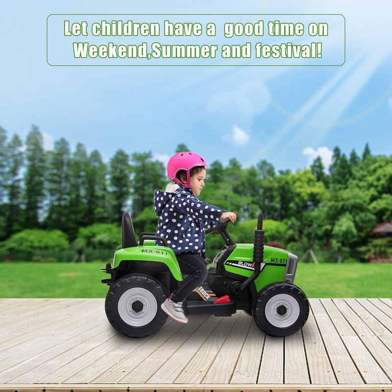 12V Electric Kids Ride On Tractor with Trailer - Battery Powered Car Toy for Christmas