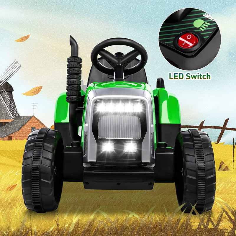 12V Electric Kids Ride On Tractor with Trailer - Battery Powered Car Toy for Christmas