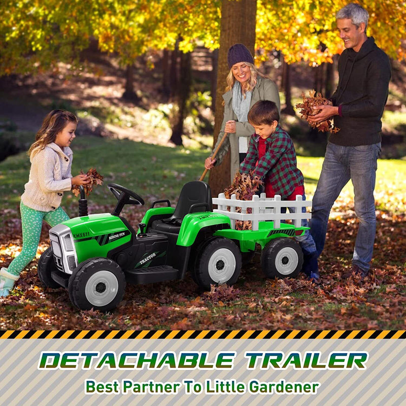 12V Electric Kids Ride On Tractor with Trailer - Battery Powered Car Toy for Christmas