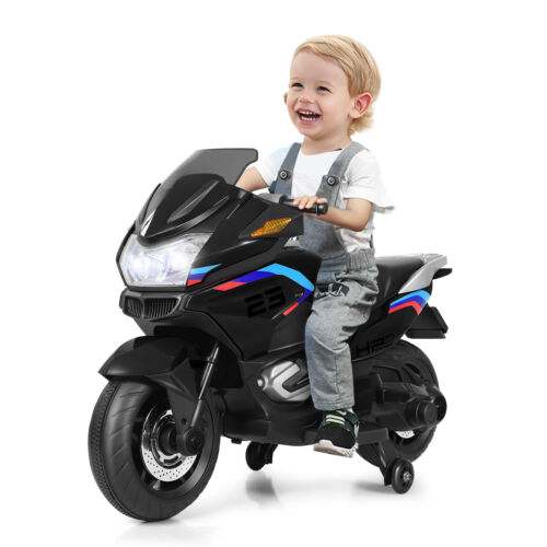 12V Electric Motor Bike for Kids with LED Lights - Black