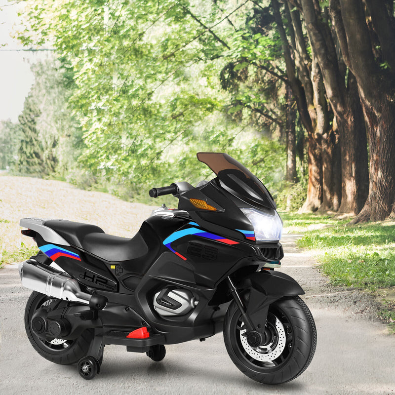 12V Electric Motor Bike for Kids with LED Lights - Black