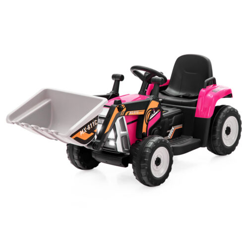 12V Electric Pink Excavator Digger Tractor with RC Control and Digging Bucket for Kids