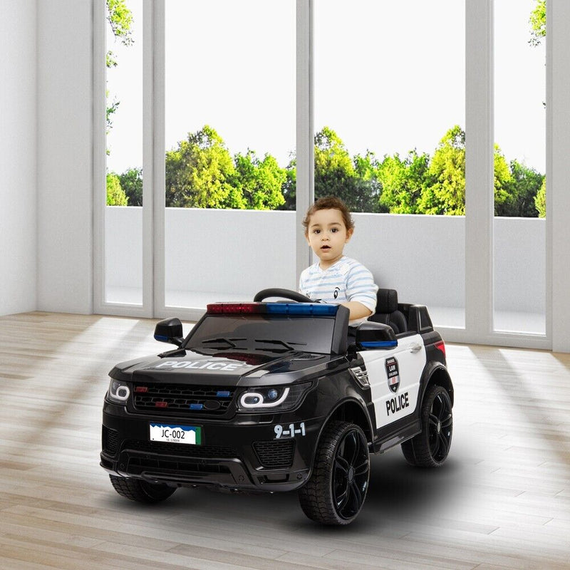 12V Electric Police Car Ride-On SUV for Kids with Remote Control - Black