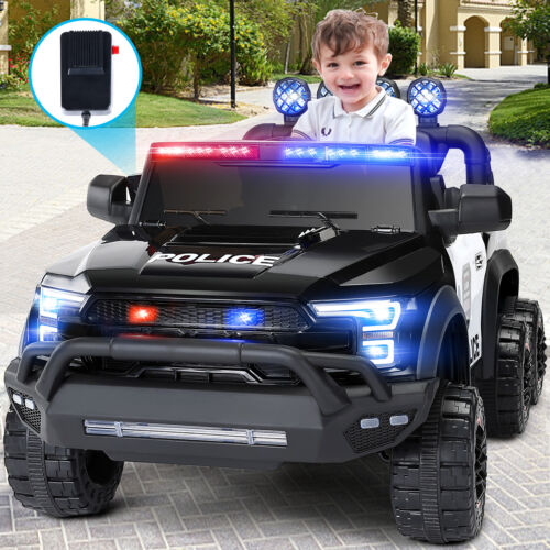 12V Electric Police Pickup Truck for Kids with Megaphone, Siren, and Flashing Lights - Remote Control Included