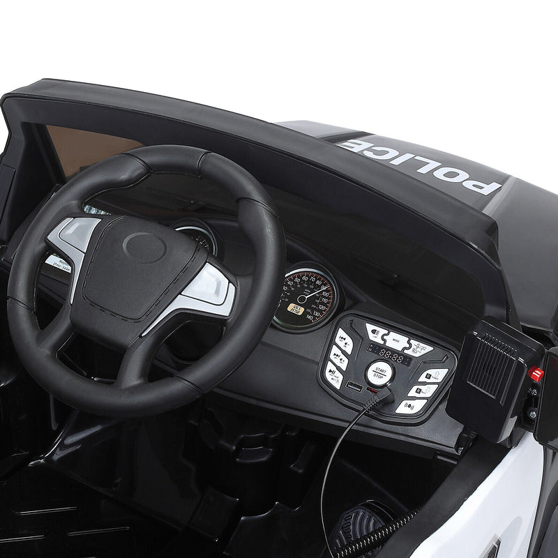 12V Electric Police Pickup Truck for Kids with Megaphone, Siren, and Flashing Lights - Remote Control Included