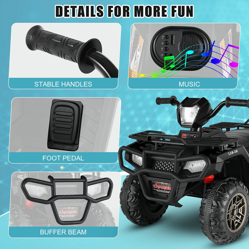 12V Electric Ride-On ATV Toy Car with USB/MP3 for Kids Ages 3-6