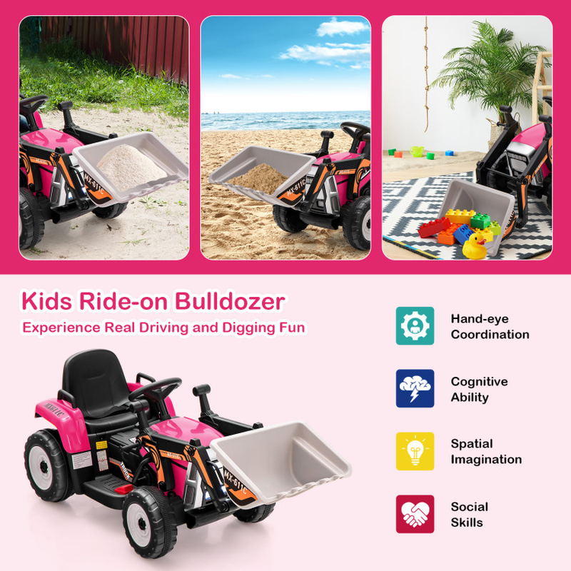 12V Electric Ride-On Bulldozer for Kids - Perfect for Sand Playtime!