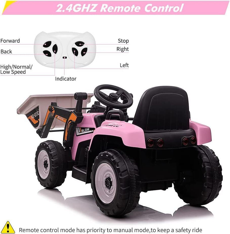 12V Electric Ride On Car for Kids with Bluetooth Remote and Bucket Control