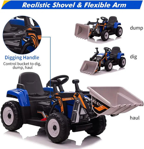12V Electric Ride On Car for Kids with Bluetooth Remote and Bucket Control