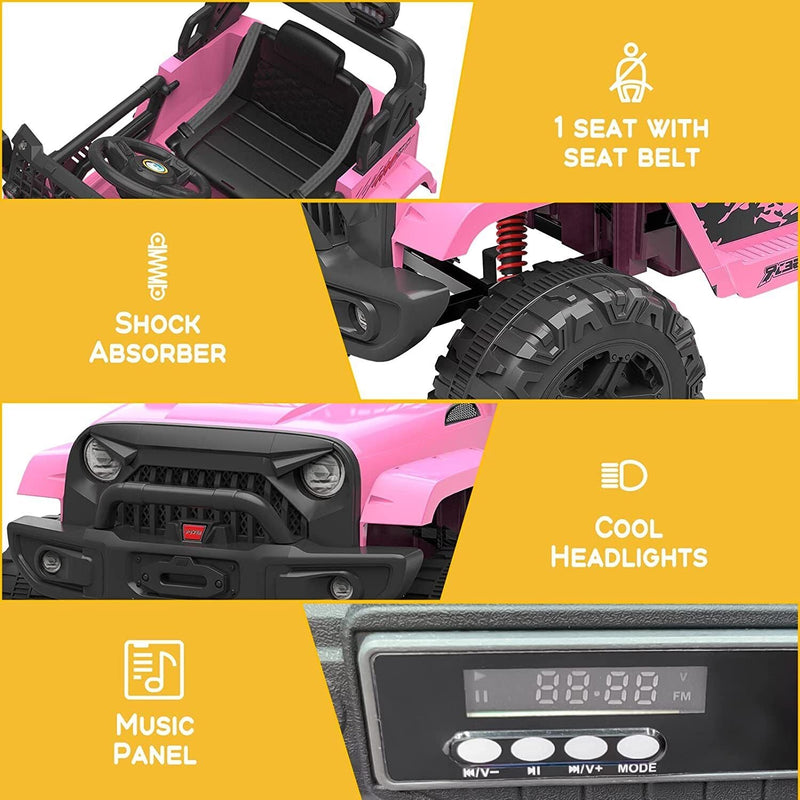 12V Electric Ride On Car for Kids with Bluetooth Remote Control - 2 Speeds, Pink