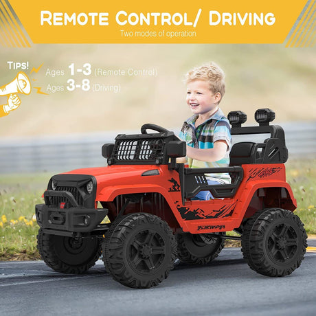 12V Electric Ride-On Car for Kids with Remote Control, LED Lights, and Bluetooth - 2 Speed Options